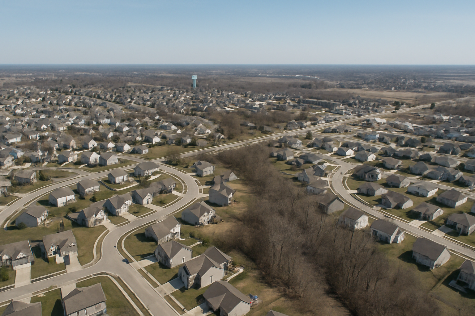 Aerial view of suburban Hamilton County, Indiana north of Indianapolis