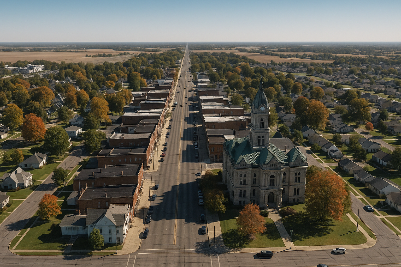 Aerial view of Greenfield, Indiana